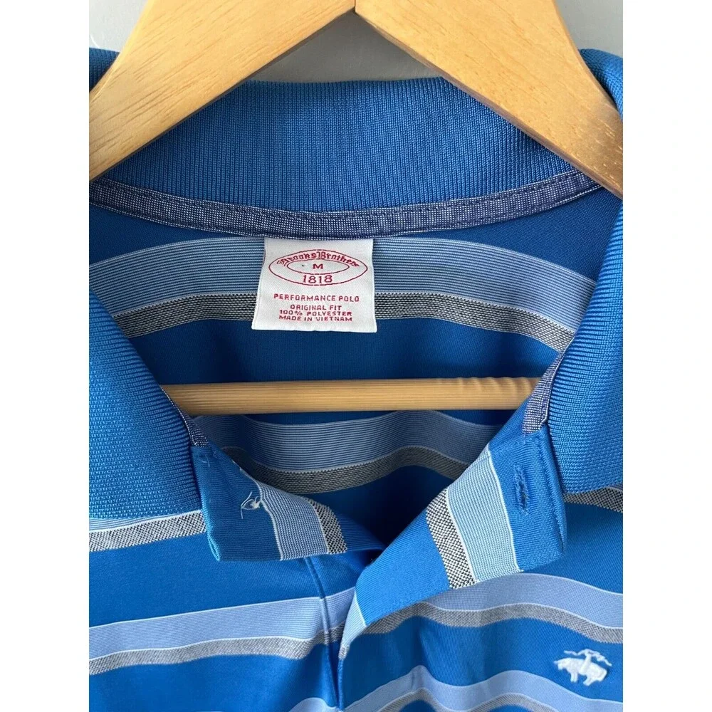 Brooks Brothers Dri Fit Golf Polo Shirt Mens Size‎ Medium Blue Striped